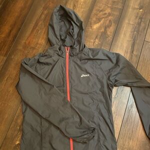ASICS womens small weather proof rain coat w/ hood adjustable waste draw string